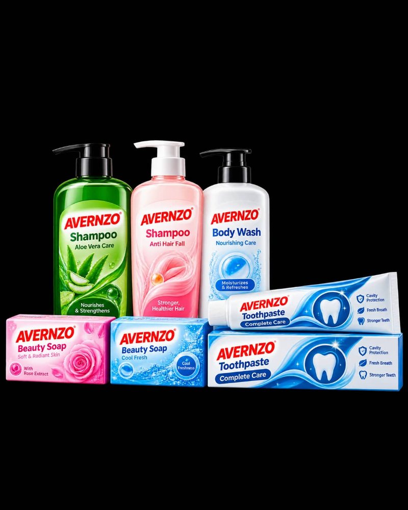 AVERNZO shampoo, body wash, beauty soap and toothpaste